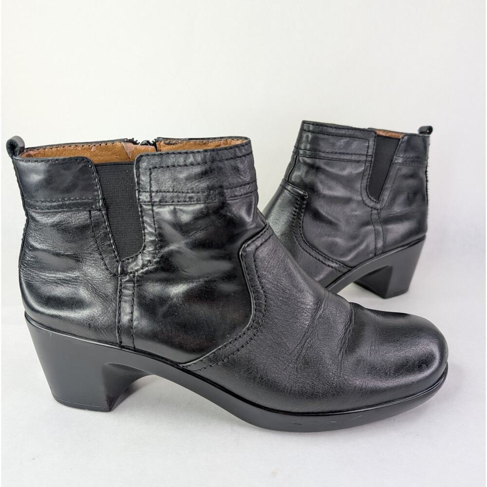 Easy Spirit Black Leather Ankle Boots Zip Side Womens Size 9.5